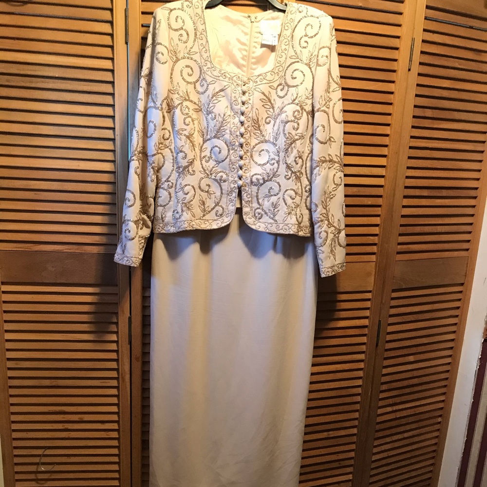 Labelle Beige Dress Suit with Beaded Jacket